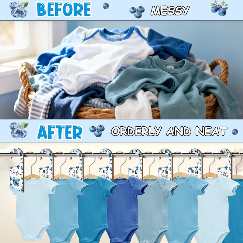 CORNER LACE Baby Closet Dividers 8PCS, Blueberry Themed Wooden Double-Sided Clothes Size Hanger/Organizer from Newborn to Toddler for Nursery Decor Baby Shower Birthday Gender Reveal Party Gift - Image 3